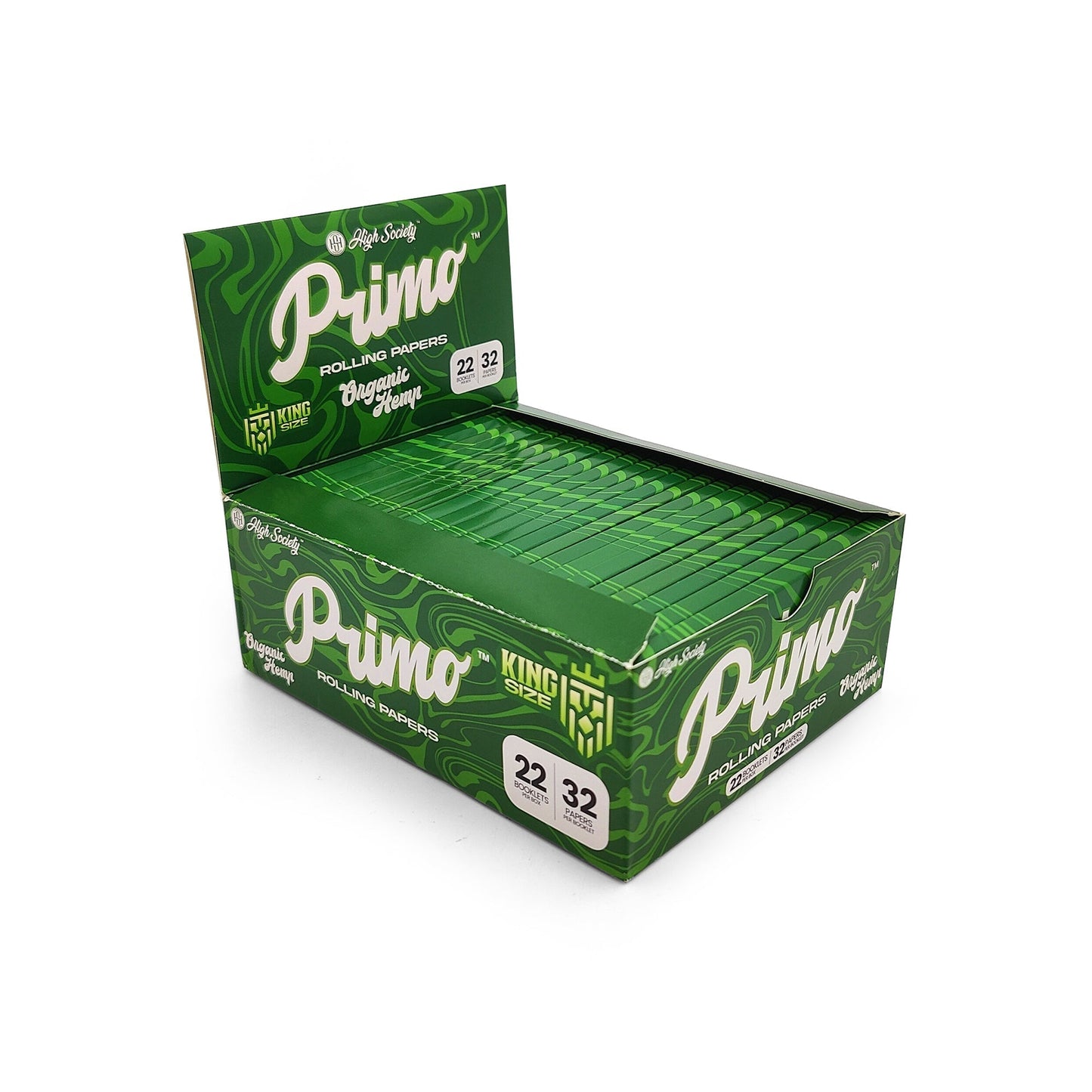 High Society Primo King Size Organic Hemp Rolling Papers w/ Crutches (Box of 22 Packs)