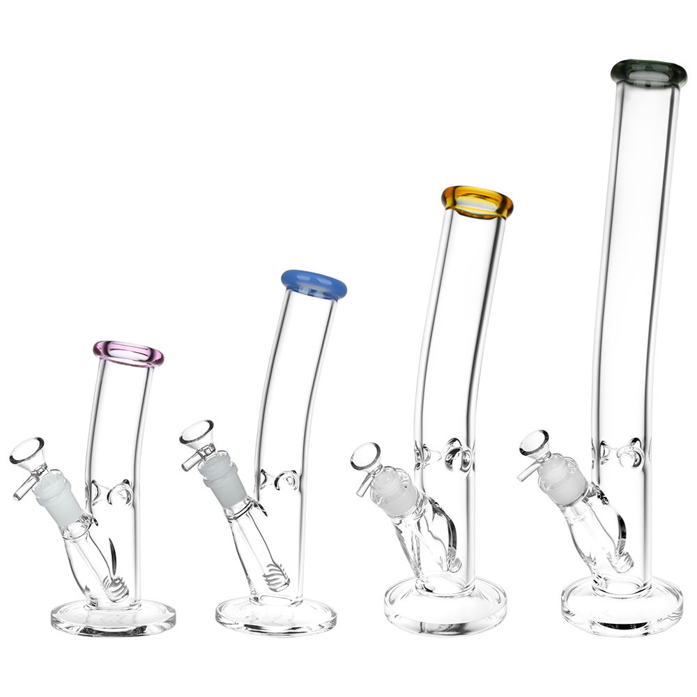 Classic Bent Neck Glass Straight Tube Bongs - Colors Vary