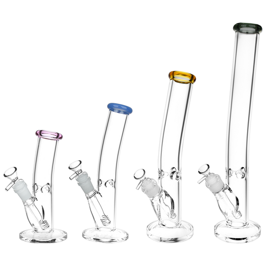 Classic Bent Neck Glass Straight Tube Bongs - Colors Vary