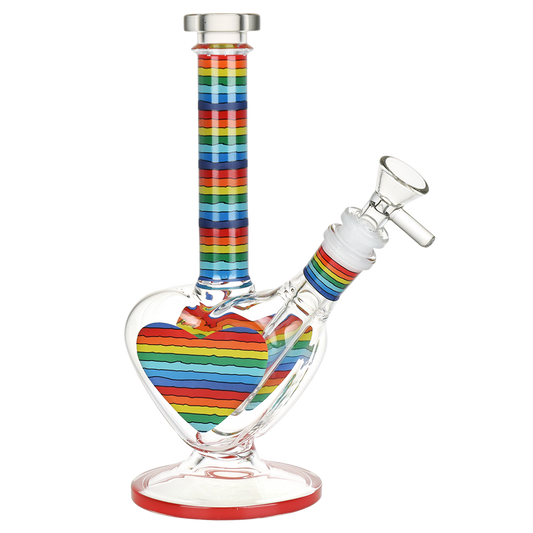 CaliConnected 8.5” Rainbow Striped Heart Glass Bong